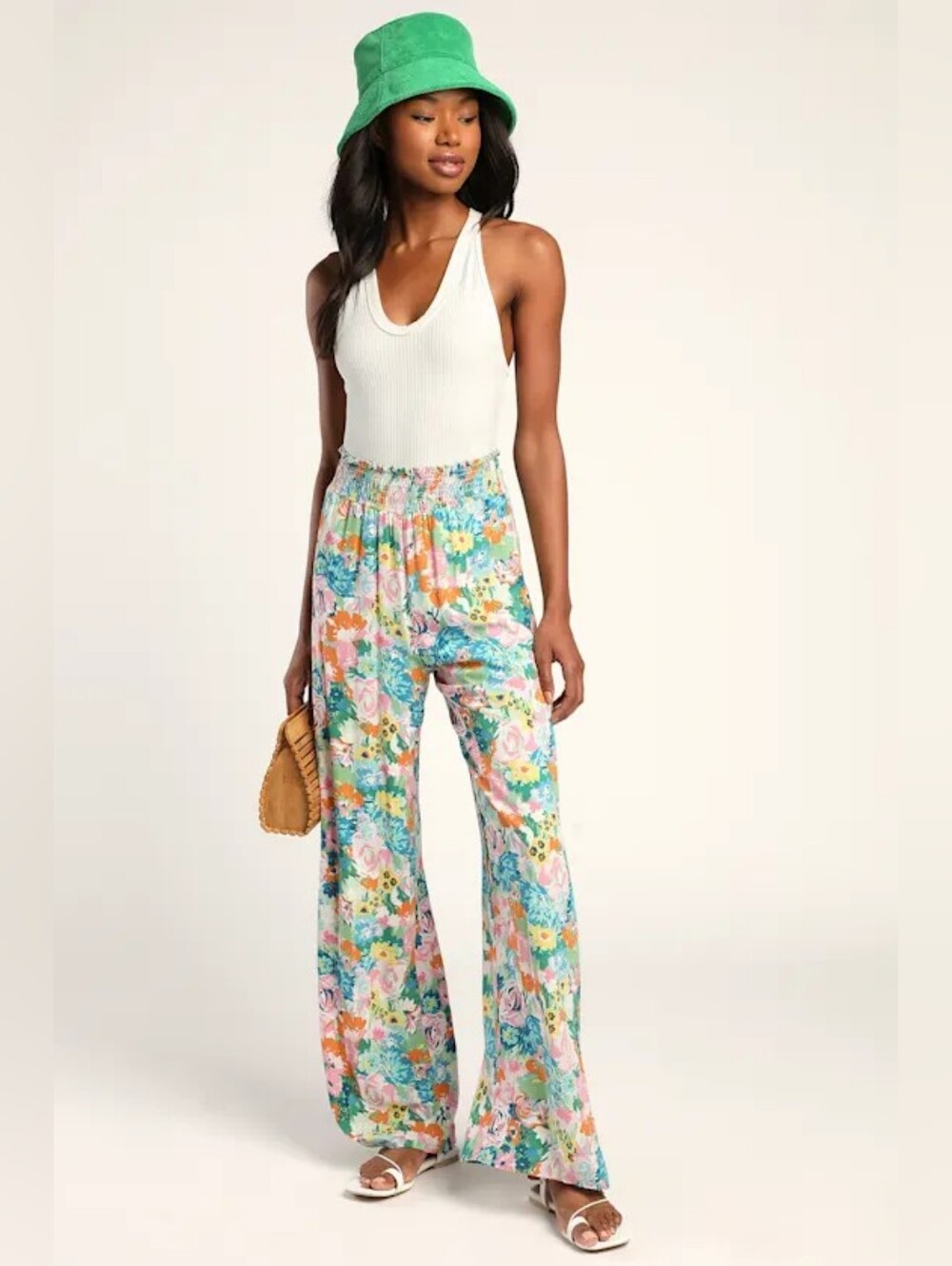 NWT Lulus Blooming Mood Sage Floral Print Smocked Wide Leg Pants Size XS - Picture 11 of 16